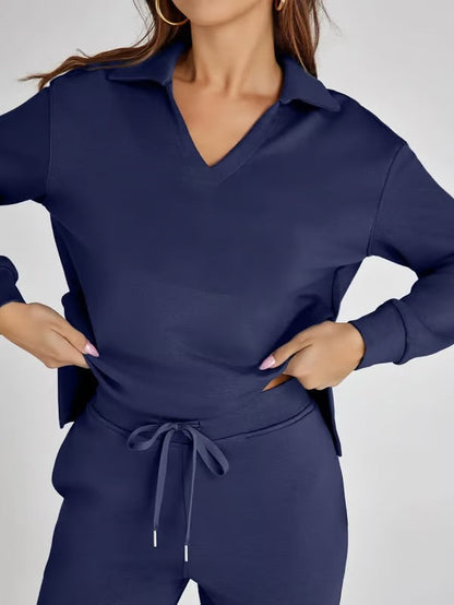 Aria – Women’s Two-Piece Set with V-Neck Sweatshirt & Wide-Leg Trousers