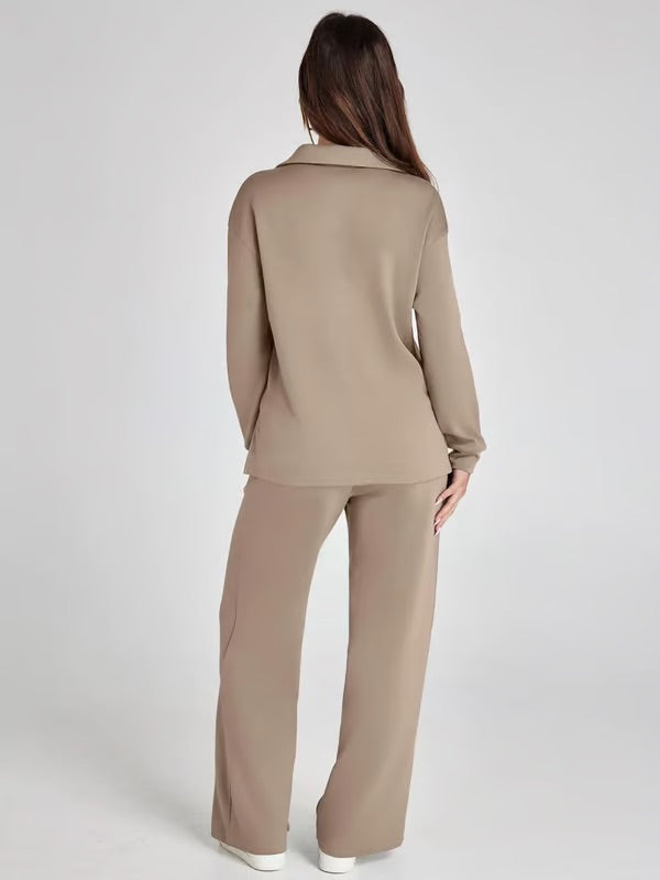 Aria – Women’s Two-Piece Set with V-Neck Sweatshirt & Wide-Leg Trousers