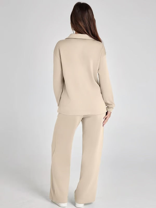 Aria – Women’s Two-Piece Set with V-Neck Sweatshirt & Wide-Leg Trousers
