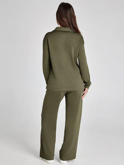 Aria – Women’s Two-Piece Set with V-Neck Sweatshirt & Wide-Leg Trousers