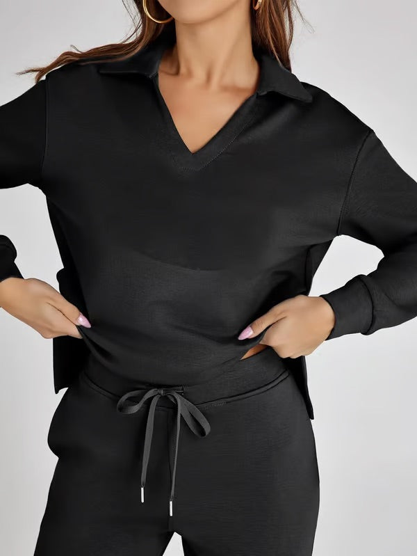 Aria – Women’s Two-Piece Set with V-Neck Sweatshirt & Wide-Leg Trousers