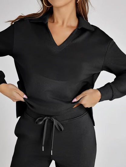 Aria – Women’s Two-Piece Set with V-Neck Sweatshirt & Wide-Leg Trousers