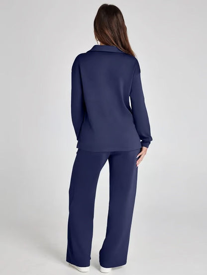 Aria – Women’s Two-Piece Set with V-Neck Sweatshirt & Wide-Leg Trousers