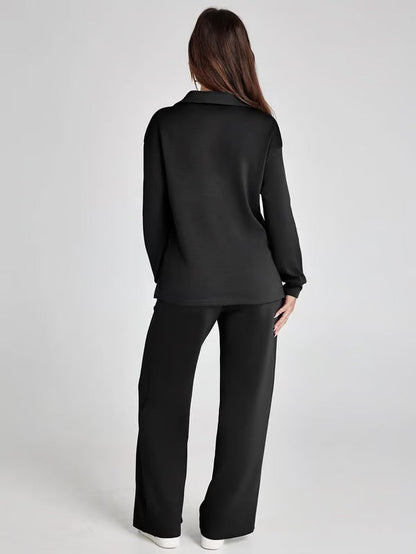 Aria – Women’s Two-Piece Set with V-Neck Sweatshirt & Wide-Leg Trousers