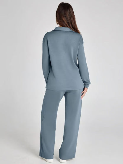 Aria – Women’s Two-Piece Set with V-Neck Sweatshirt & Wide-Leg Trousers