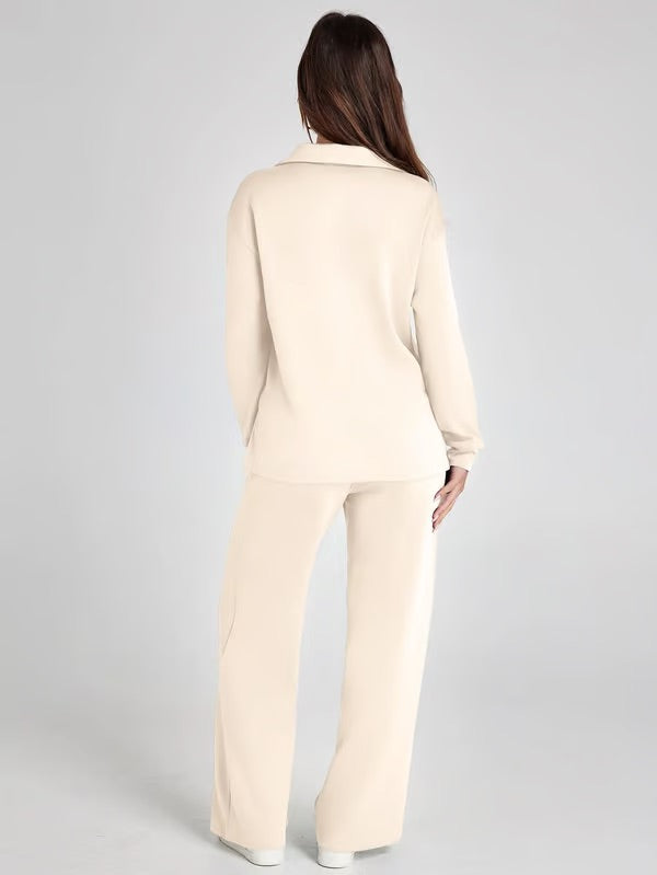 Aria – Women’s Two-Piece Set with V-Neck Sweatshirt & Wide-Leg Trousers