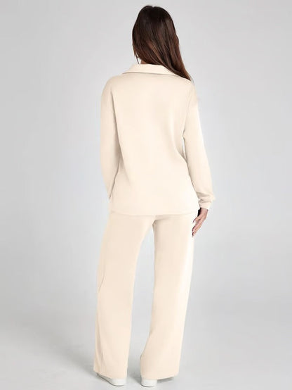 Aria – Women’s Two-Piece Set with V-Neck Sweatshirt & Wide-Leg Trousers