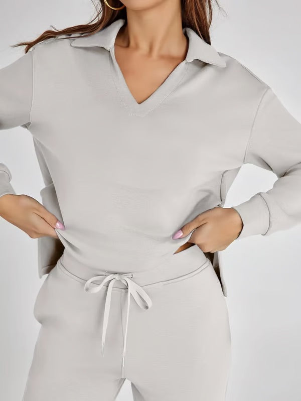Aria – Women’s Two-Piece Set with V-Neck Sweatshirt & Wide-Leg Trousers